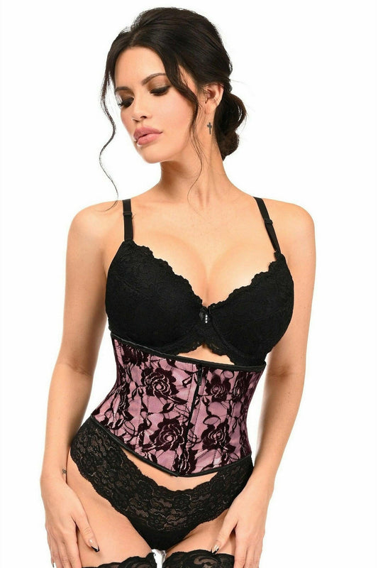 Lavish Pink w/Black Lace Overlay Mini Cincher.