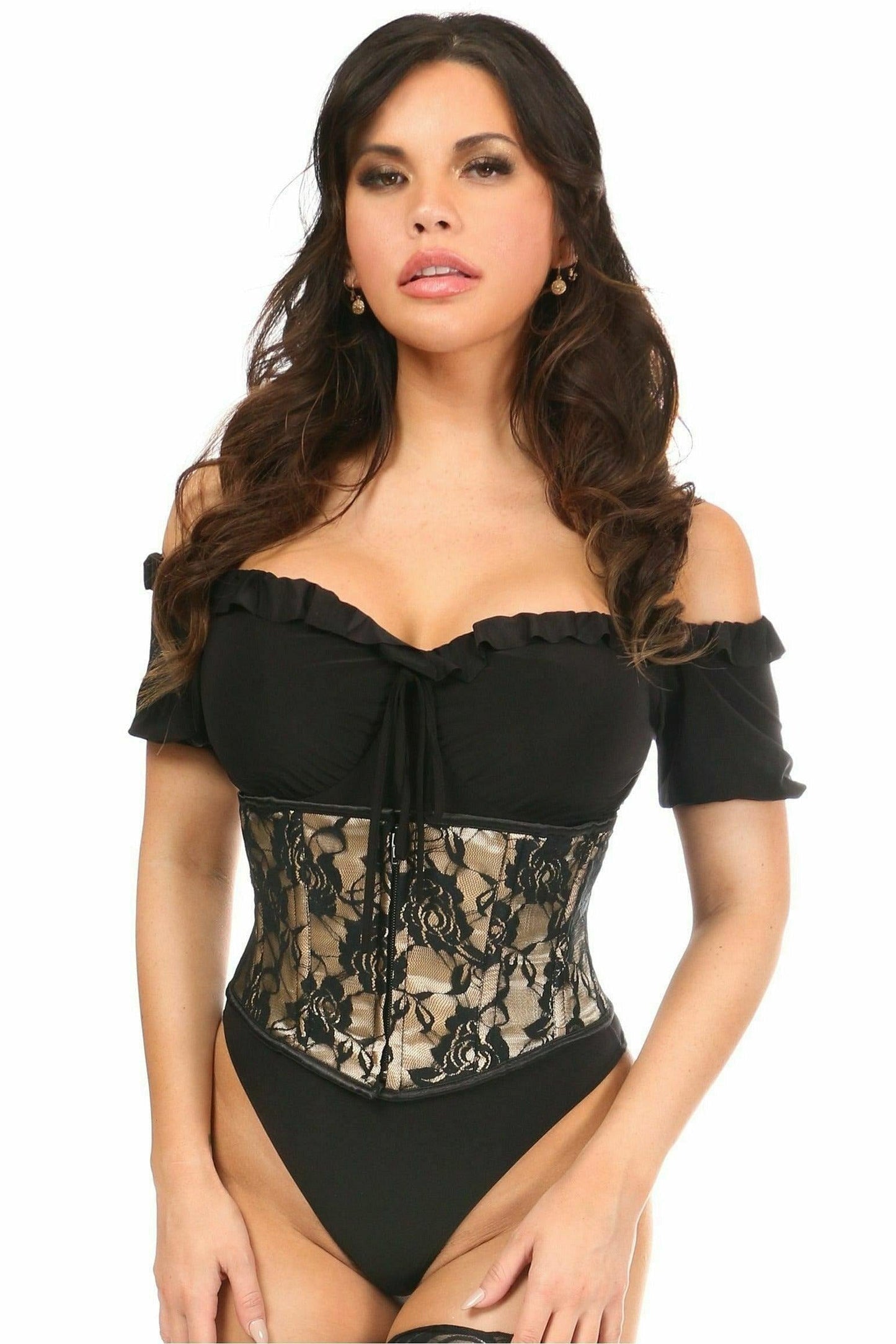 Lavish Tan w/Black Lace Overlay Mini Cincher.