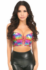 Lavish Rainbow PVC Glitter Lace-Up Short Bustier Top-Daisy Corsets