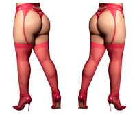 Mapale Curvy Size Mesh Thigh Highs Color Red-Mapale