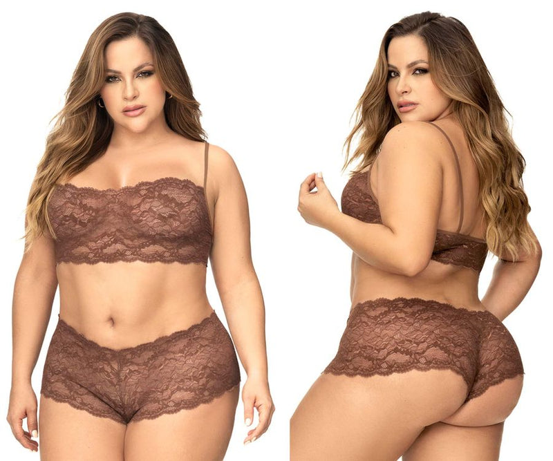 Mapale Curvy Size Panty and Top Lace Set Color Cocoa-Mapale
