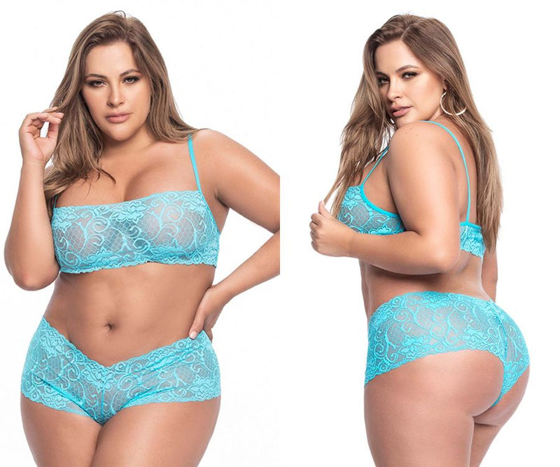 Mapale Curvy Size Panty and Top Lace Set Color Turquoise-Mapale
