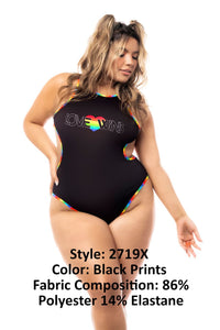 Mapale Curvy Size Bodysuit Color Black Prints-Mapale