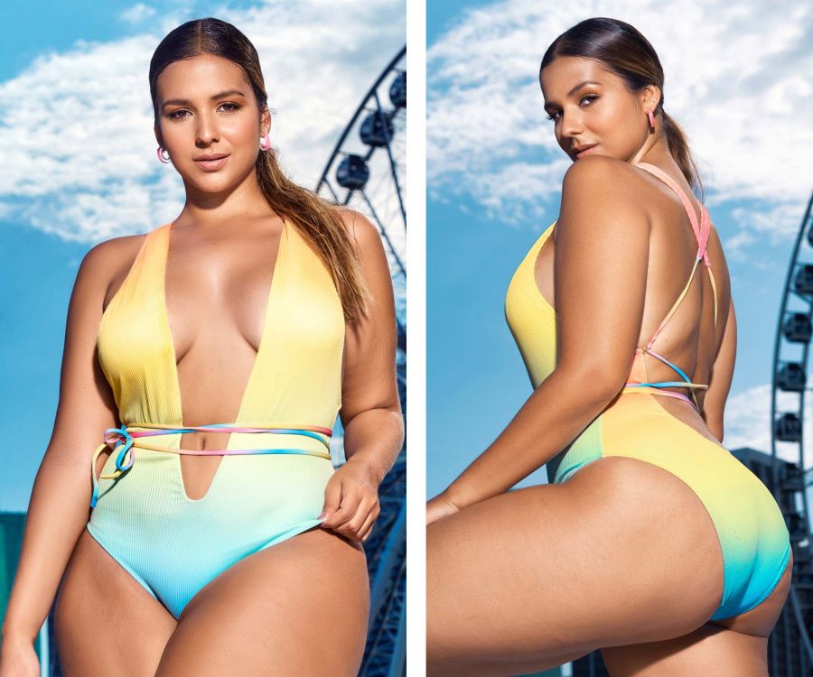 Mapale Curvy Size Ribbed One Piece Swimsuit Color Printed-Mapale