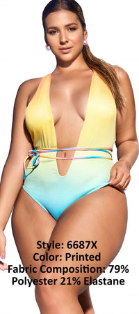 Mapale Curvy Size Ribbed One Piece Swimsuit Color Printed-Mapale