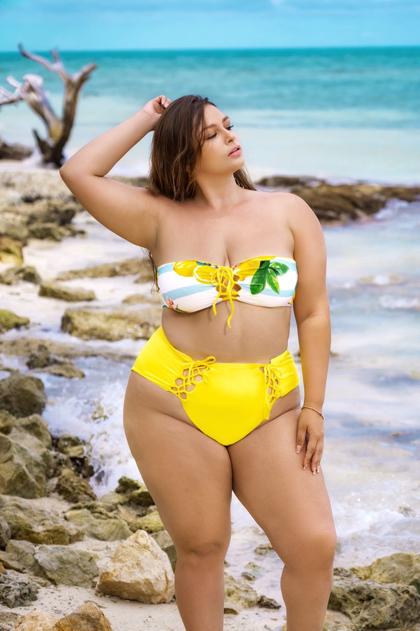 Mapale Curvy Size Reversible Two Piece Swimsuit Color Yellow-Citrus Print-Mapale