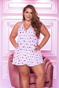 Mapale Curvy Size Top and Cheeky Bottoms Pajama Set Color White-Red-Mapale