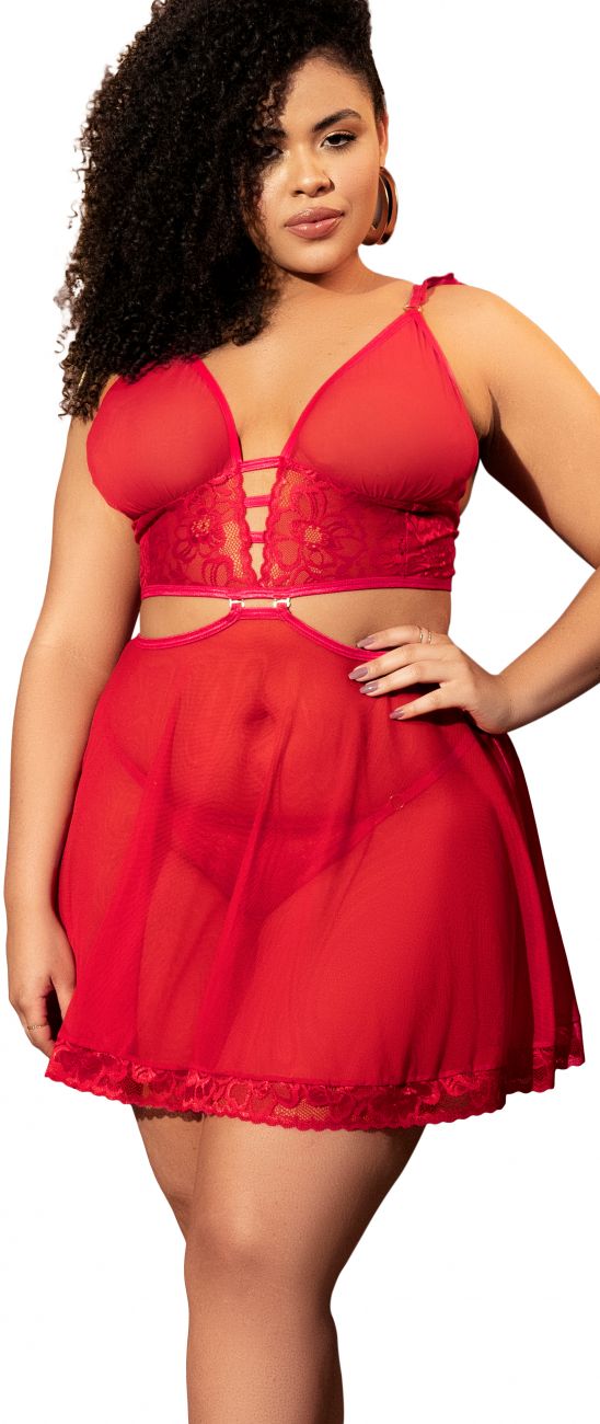 Mapale Curvy Size Two in One Babydoll and Two Piece Lingerie Set Color Red-Mapale