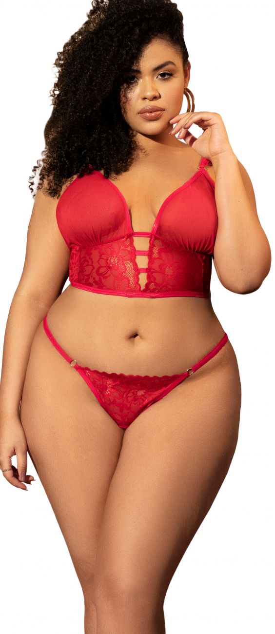 Mapale Curvy Size Two in One Babydoll and Two Piece Lingerie Set Color Red-Mapale
