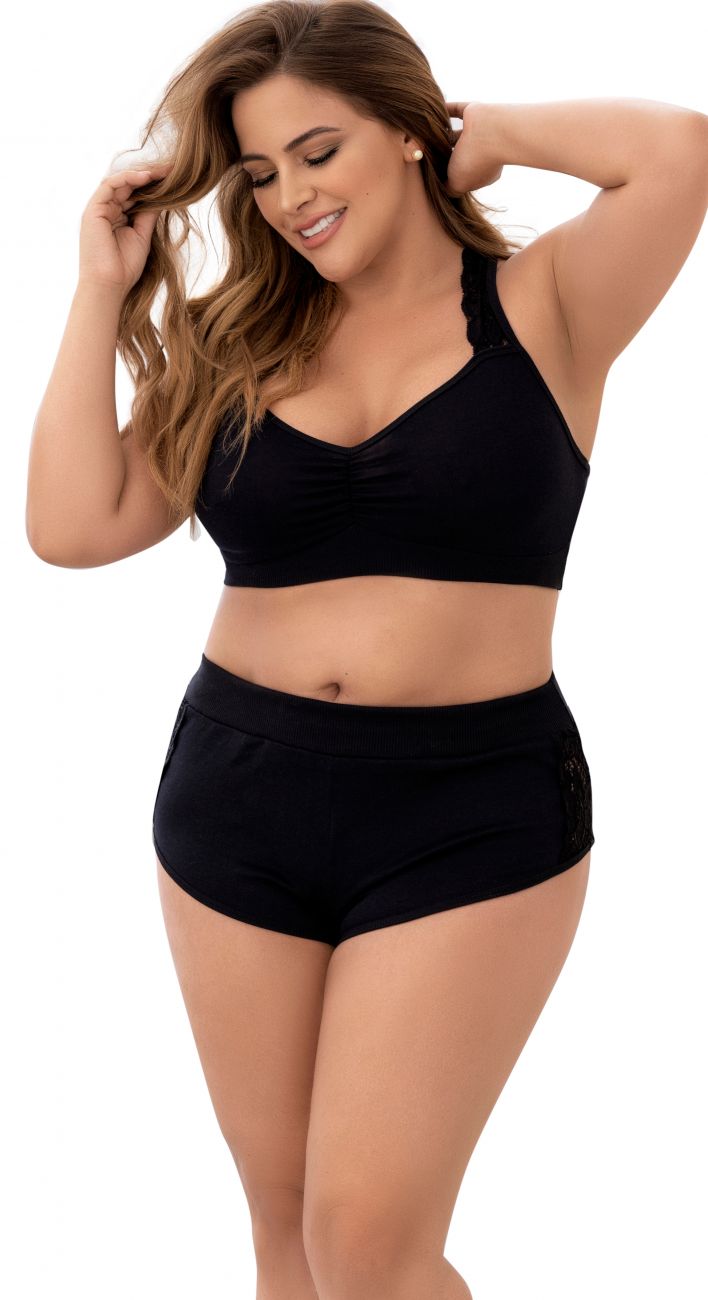 Mapale Curvy Size Two Piece Pajama Set. Top and Shorts Color Black-Mapale