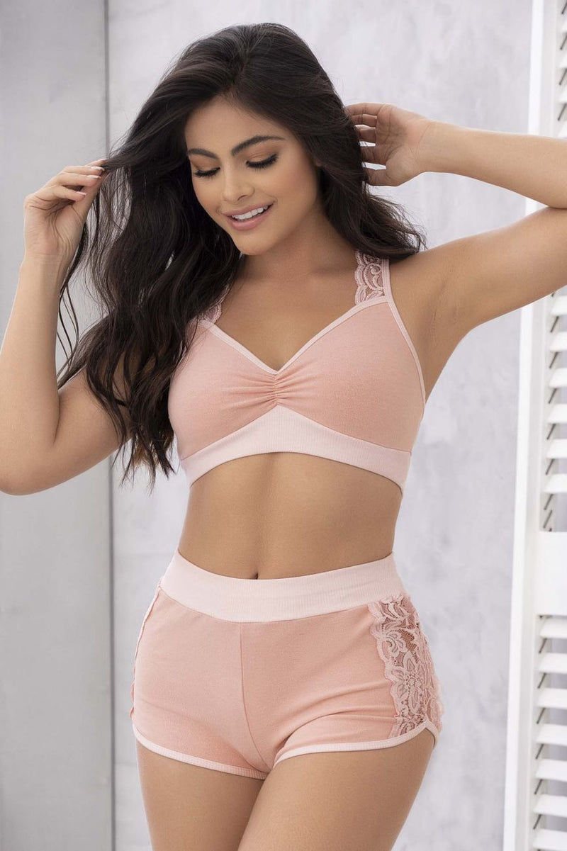 Mapale Two Piece Pajama Set. Top and Shorts Color Rose-Mapale