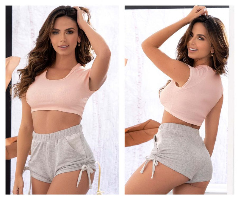 Mapale Two Piece Pajama Set. Top and Shorts Color Rose-Grey-Mapale