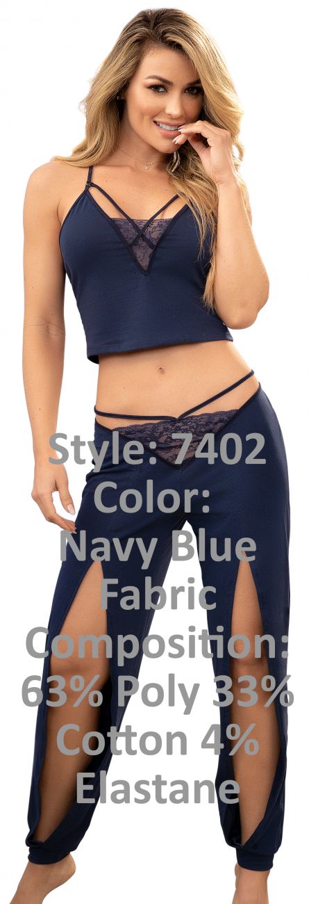 Mapale Two Piece Pajama Set. Top and Shorts Color Navy Blue-Mapale