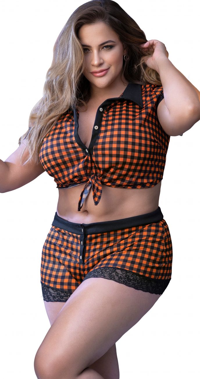 Mapale Curvy Size Two Piece Pajama Set. Top and Shorts Color Black-Orange-Mapale