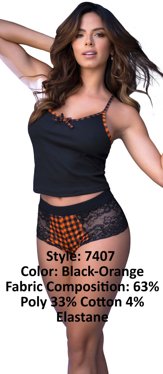 Mapale Two Piece Pajama Set. Top and Shorts Color Black-Orange-Mapale