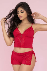 Mapale Two Piece Pajama Set. Top and Shorts Color Red-Mapale