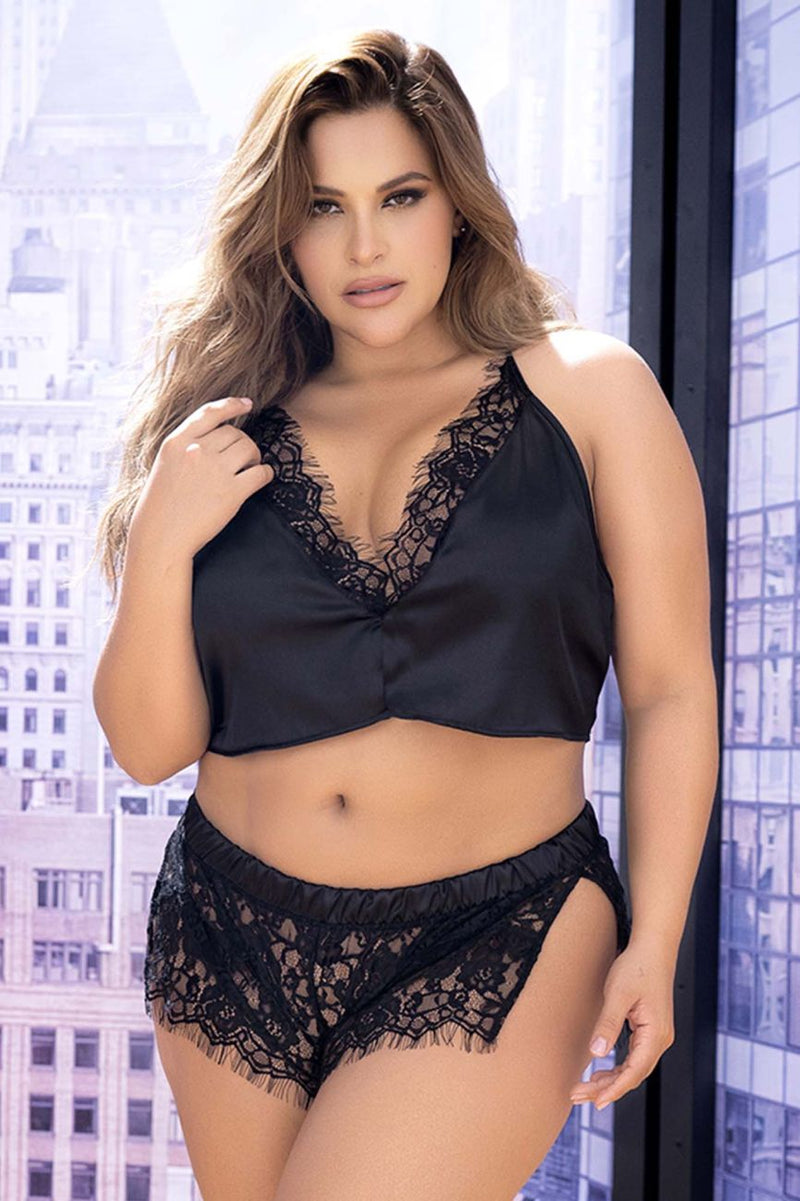 Mapale Curvy Size Two Piece Pajama Set Top and Shorts Color Black-Mapale
