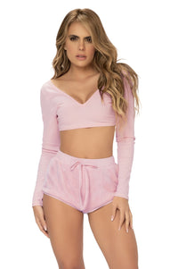 Mapale Two Piece Pajama Set Long Sleeve Top and Shorts Color Pale Pink-Mapale