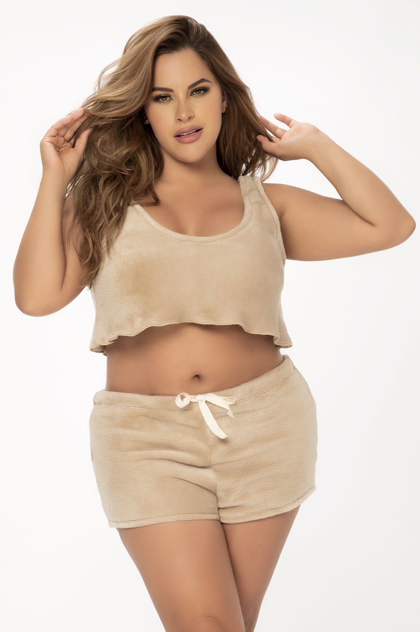 Mapale Curvy Size Two Piece Pajama Set Top and Shorts Color Mocha-Mapale