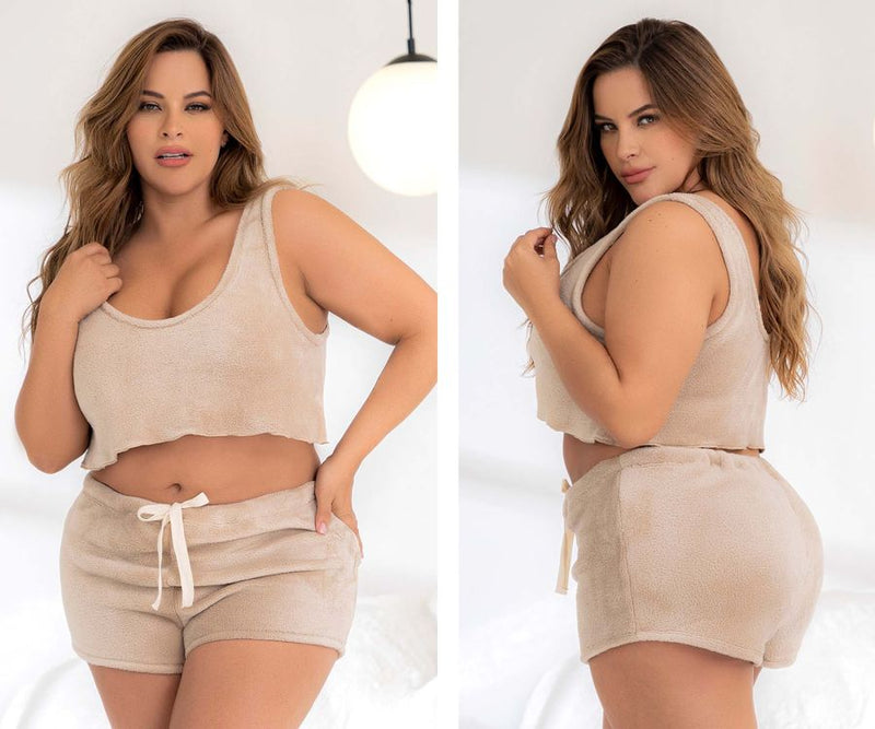 Mapale Curvy Size Two Piece Pajama Set Top and Shorts Color Mocha-Mapale