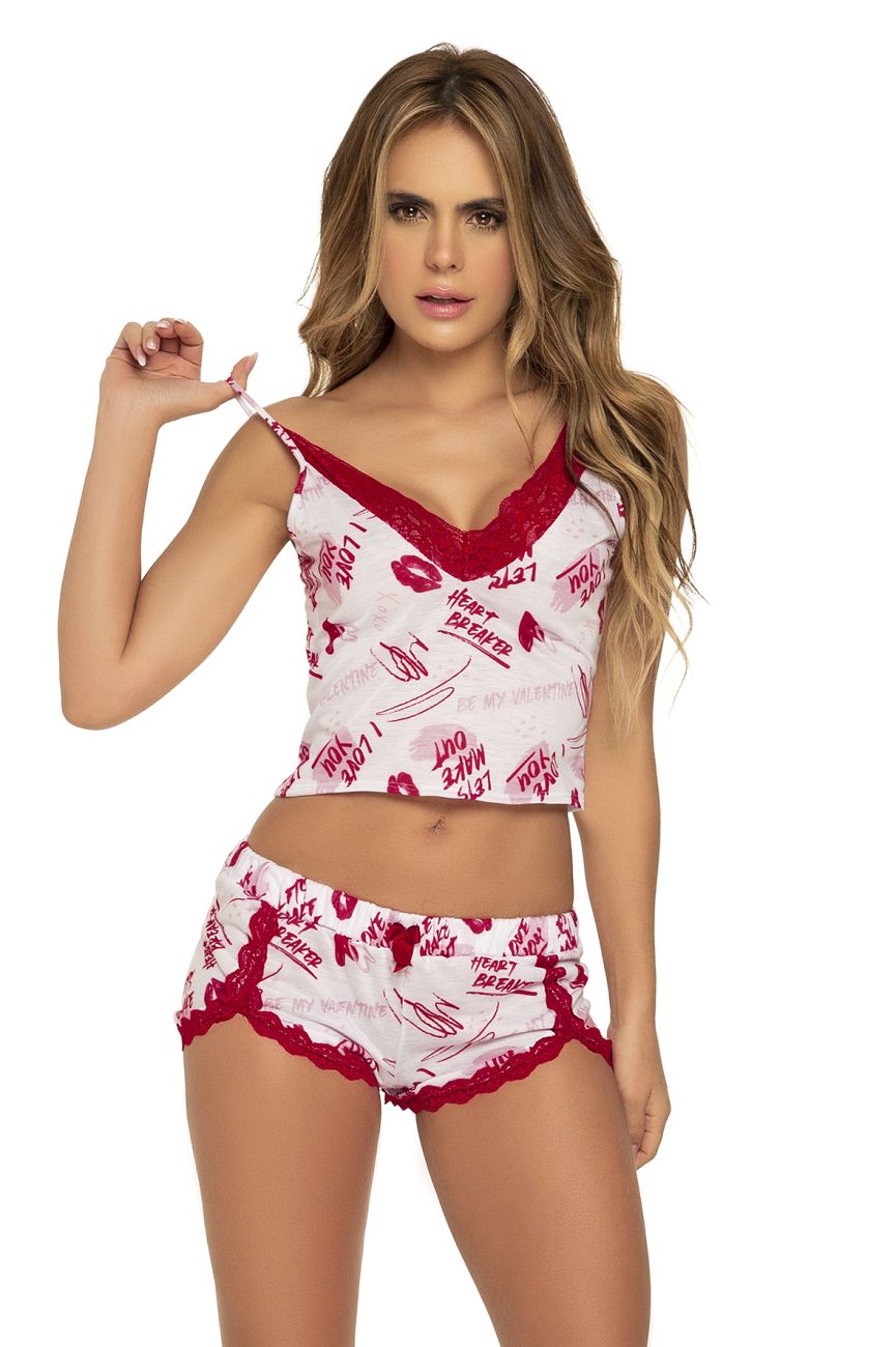 Mapale Two Piece Pajama Set Top and Shorts Color White Prints-Mapale