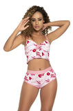 Mapale Two Piece Pajama Set Top and Cheeky Bottoms Color White Prints Red-Mapale