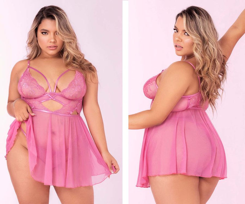 Mapale Curvy Size Babydoll with Matching G-String Color Sunset Pink-Mapale