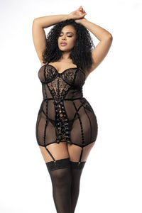 Mapale Curvy Size Babydoll with Matching G-String Color Black-Mapale