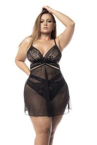Mapale Curvy Size Two-in-One Babydoll and Two Piece Lingerie Set Color Black-Mapale