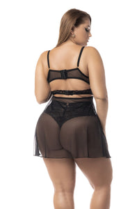 Mapale Curvy Size Two-in-One Babydoll and Two Piece Lingerie Set Color Black-Mapale