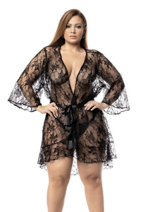 Mapale Curvy Size Robe with Matching G-String Color Black-Mapale