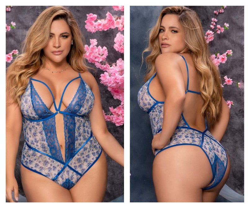 Mapale Curvy Size Crotchless Teddy Color Blossom Blue-Mapale