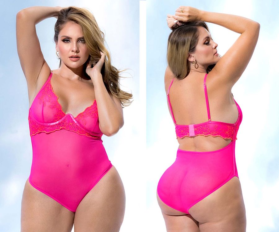 Mapale Curvy Size Bodysuit Color Hot Pink-Mapale