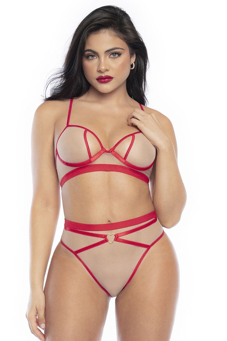 Mapale Two Piece Lingerie Set Color Nude-Red-Mapale