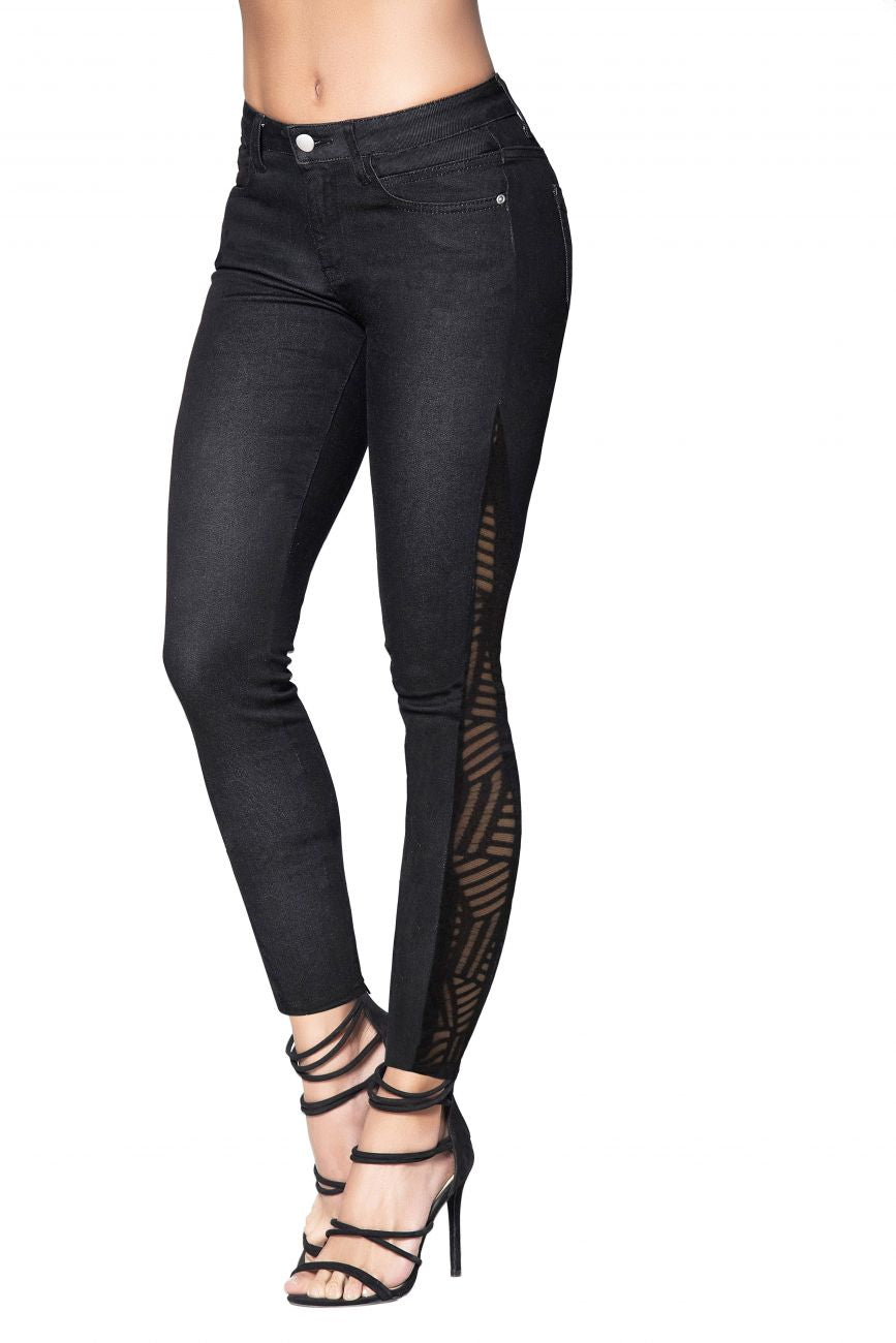 Mapale D Butt Lifting Jeans with Mesh Detail Color Black-Mapale