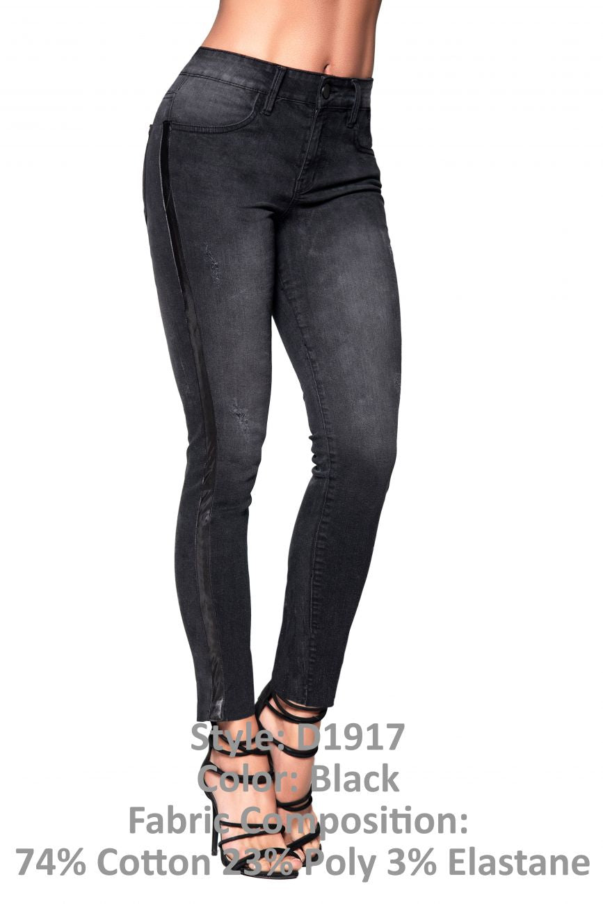 Mapale D Butt Lifting Jeans with Side Satin Strip Detail Color Black-Mapale