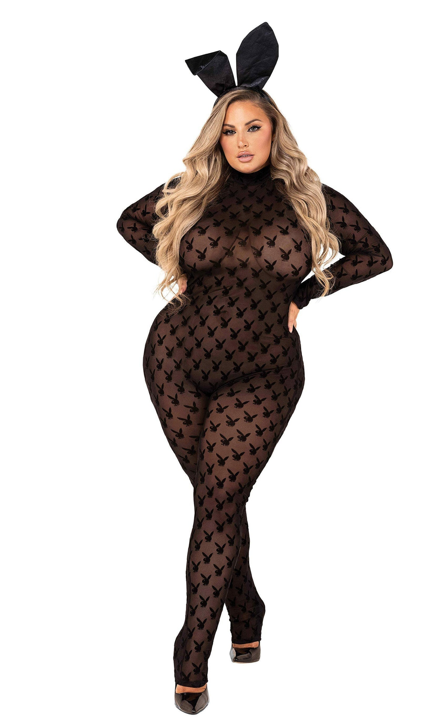 Roma 2pc Sheer Playboy Bunny Bodysuit Costume.