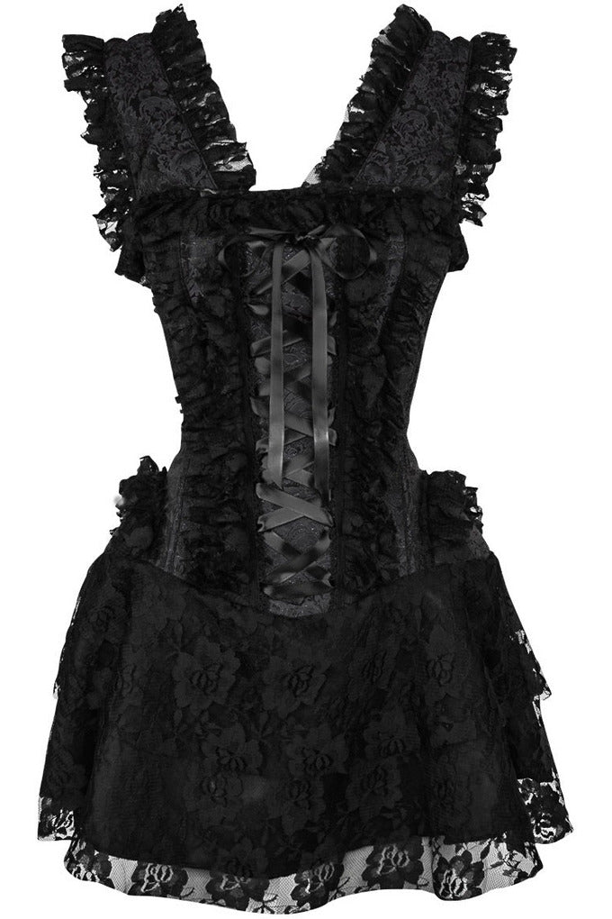 Top Drawer Steel Boned Black Lace Victorian Corset Dress-Daisy Corsets
