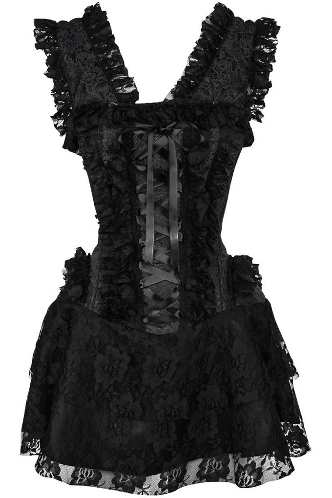 Top Drawer Steel Boned Black Lace Victorian Corset Dress.