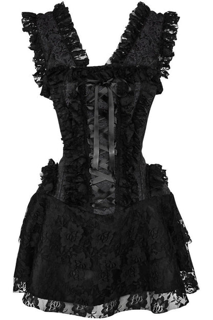 Top Drawer Steel Boned Black Lace Victorian Corset Dress.