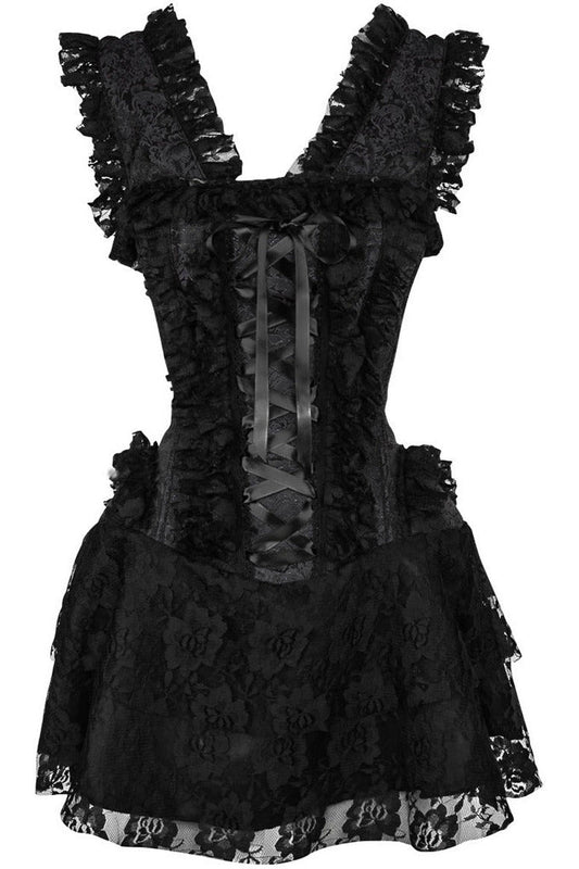Top Drawer Steel Boned Black Lace Victorian Corset Dress.