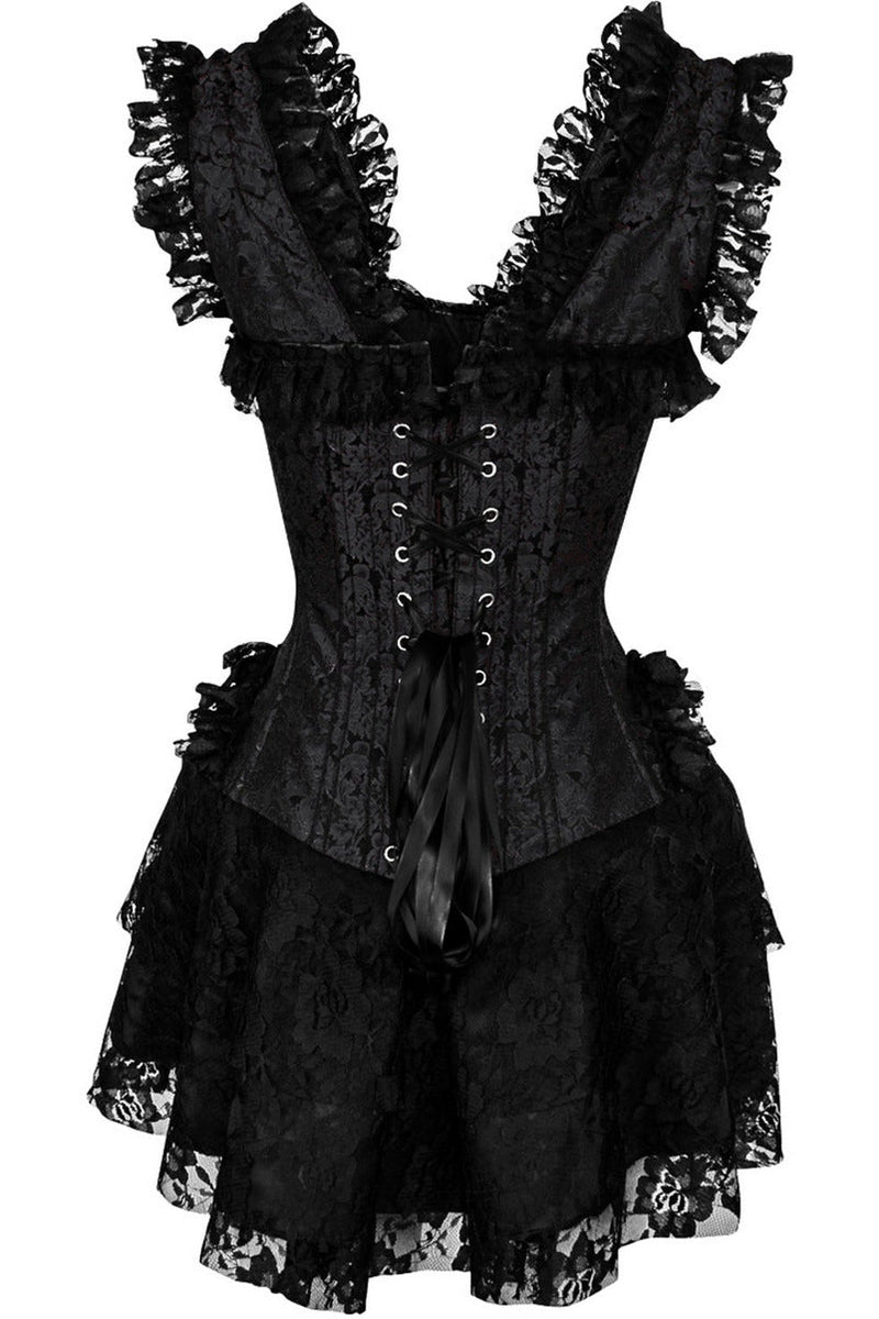Top Drawer Steel Boned Black Lace Victorian Corset Dress-Daisy Corsets
