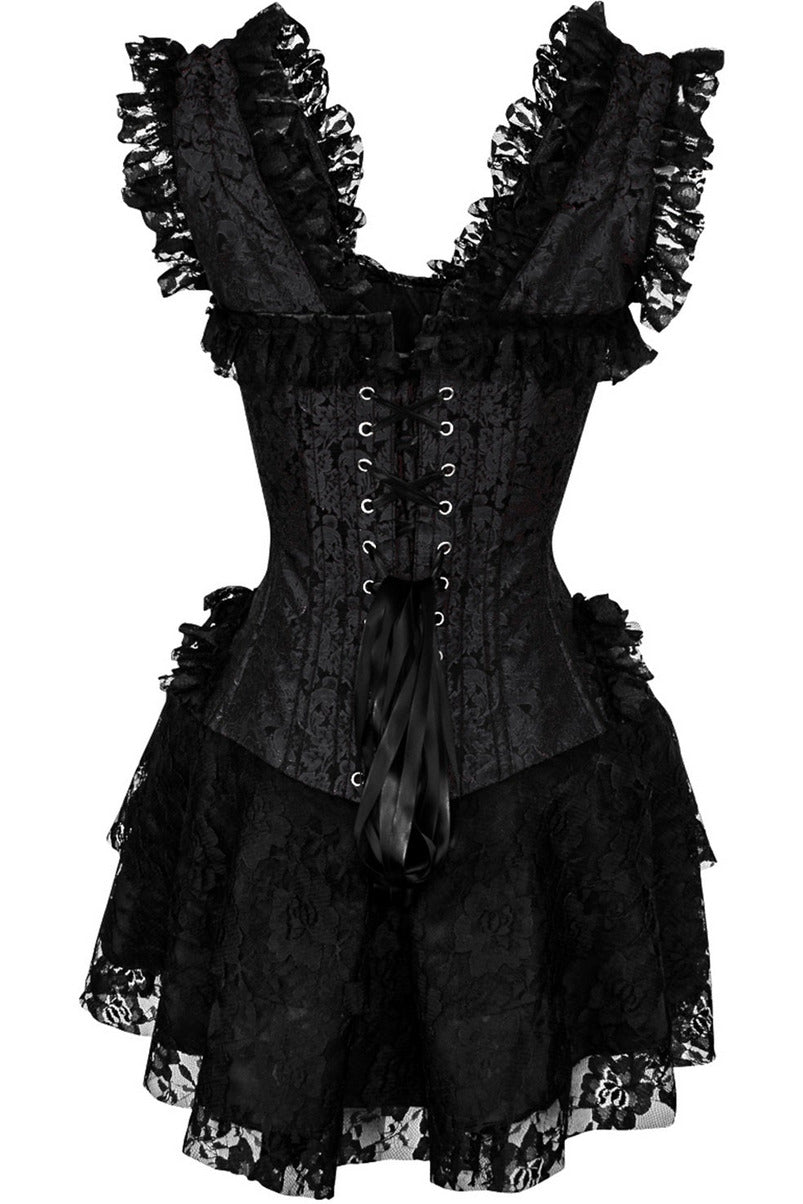 Top Drawer Steel Boned Black Lace Victorian Corset Dress.