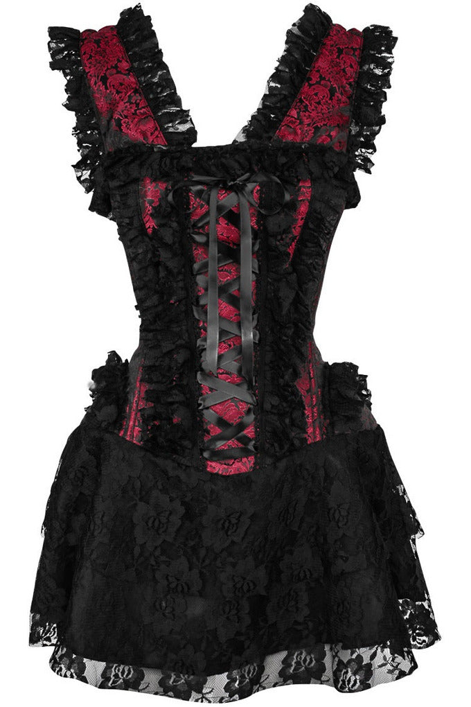 Top Drawer Steel Boned Red/Black Lace Victorian Corset Dress-Daisy Corsets