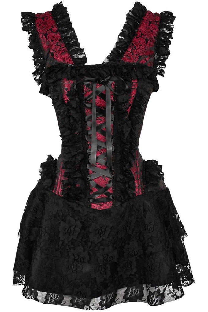 Top Drawer Steel Boned Red/Black Lace Victorian Corset Dress.