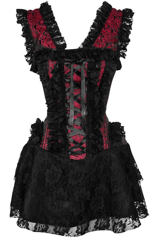 Top Drawer Steel Boned Red/Black Lace Victorian Corset Dress.