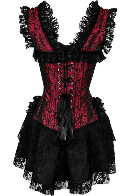 Top Drawer Steel Boned Red/Black Lace Victorian Corset Dress.