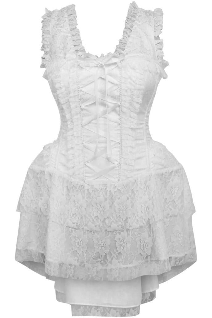 Top Drawer Steel Boned White Lace Victorian Corset Dress.