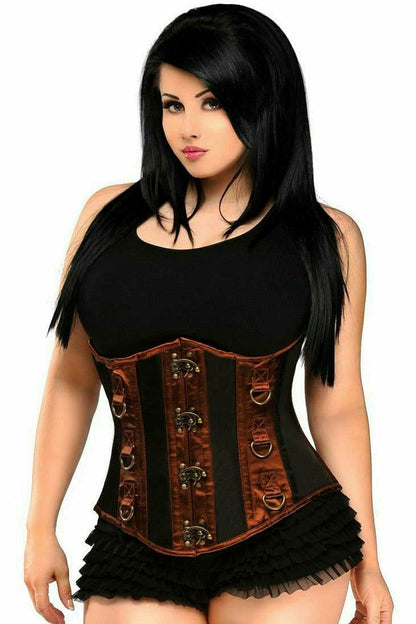 Top Drawer Black & Brown Steel Boned Underbust Corset.