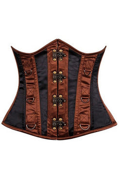 Top Drawer Black & Brown Steel Boned Underbust Corset.